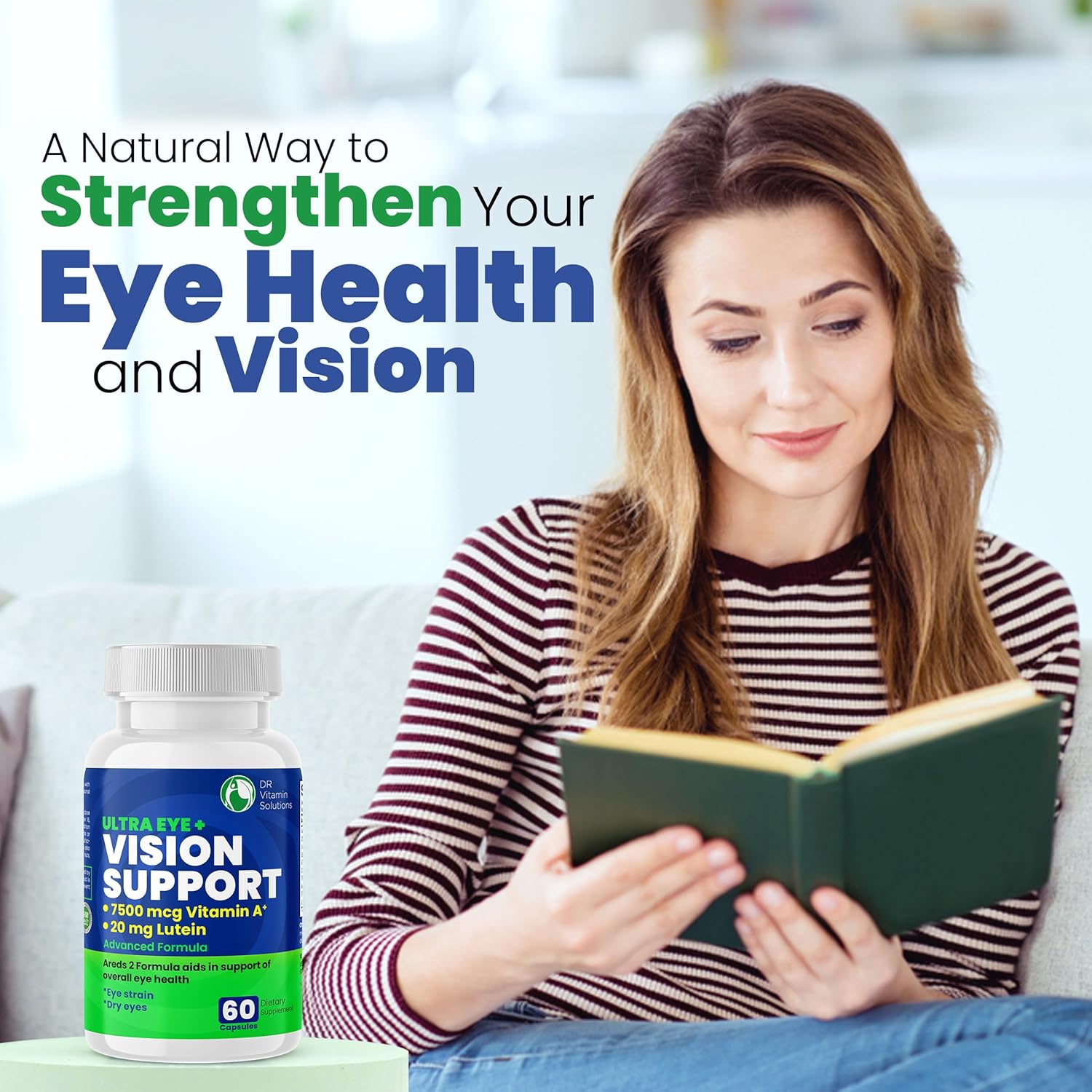 Dr Vitamin Solutions Vision Support Eye Vitamins For Macular Health | Supplements With Lutein, Zinc, Vitamin A & Bilberry | Areds 2 Formula For Red & Dry Eyes, Sight Care (1 Bottle, 60 Capsules) : Health & Household