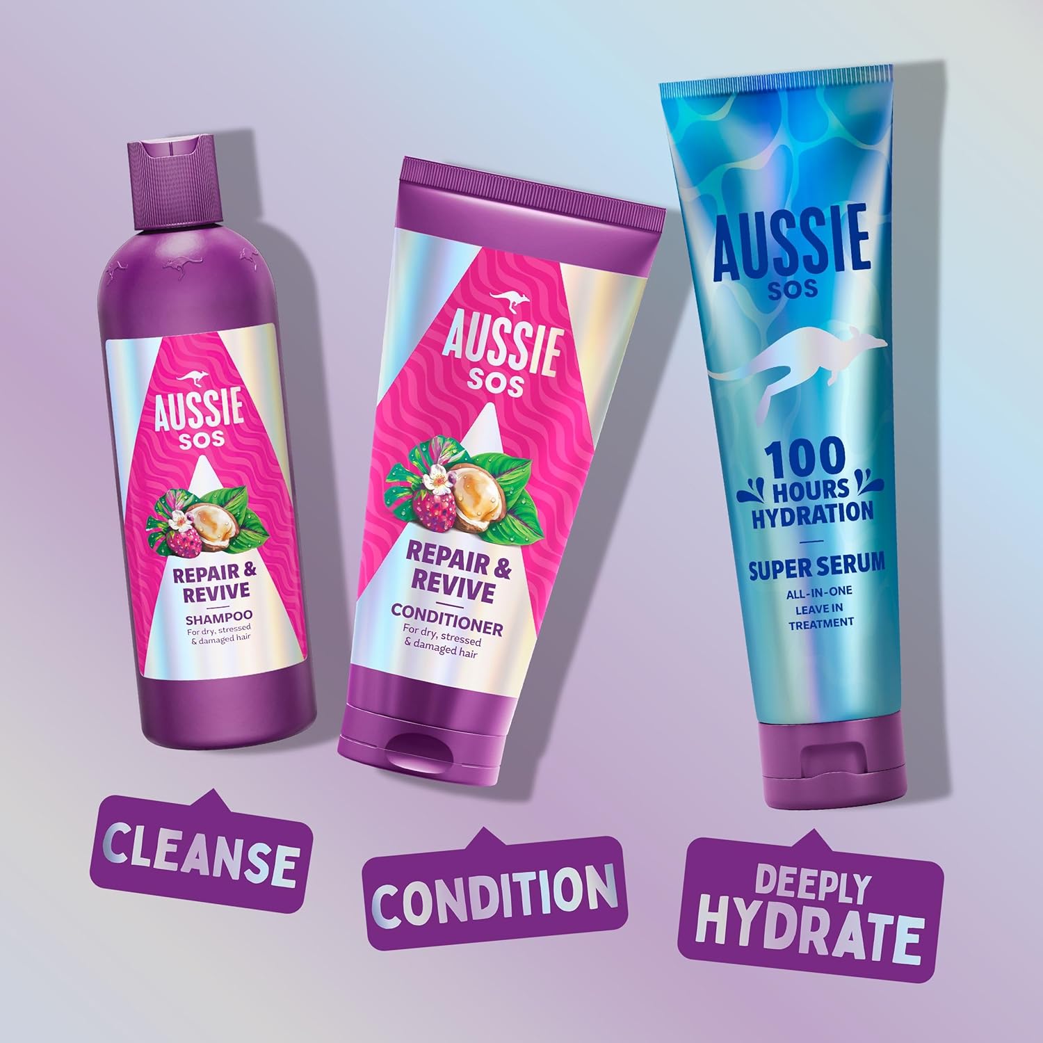 Bundle Of Aussie Repair And Revive Shampoo And Deep Conditioner Treatment Hair Mask Set + Aussie Super Serum Leave In Conditioner Hair Serum 160Ml