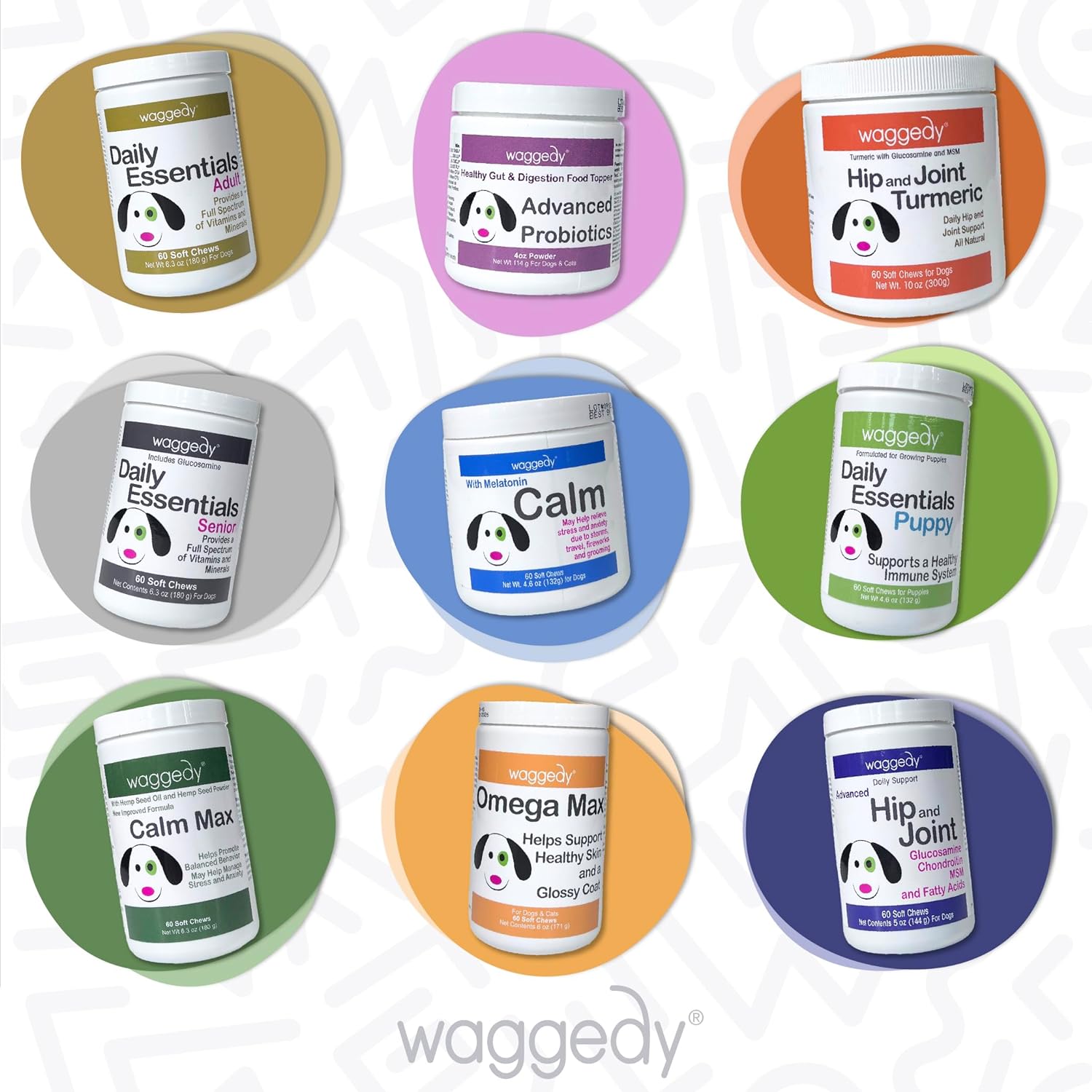 waggedy Daily Essentials Puppy — Full-Spectrum Functional Treats, Small or Large Breed Puppy Supplements — Dog Supplements & Vitamins — Puppy Essentials (60 Chews) : Pet Supplies