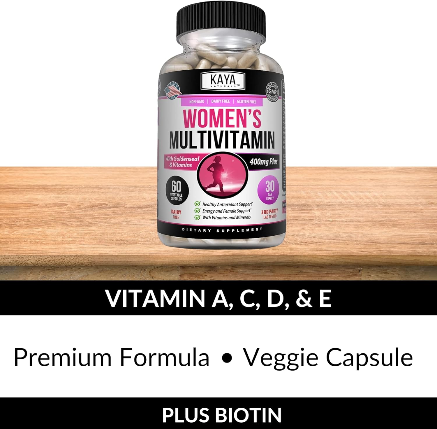 Kaya Naturals Women's Multivitamin, Overall Healthy Antioxidant, and Immune Support, Vitamins A, D, C, E, Biotin, Folic Acid, & Multi-Mineral, Energy & Metabolism Vitamin Supplement 60 Count : Health & Household