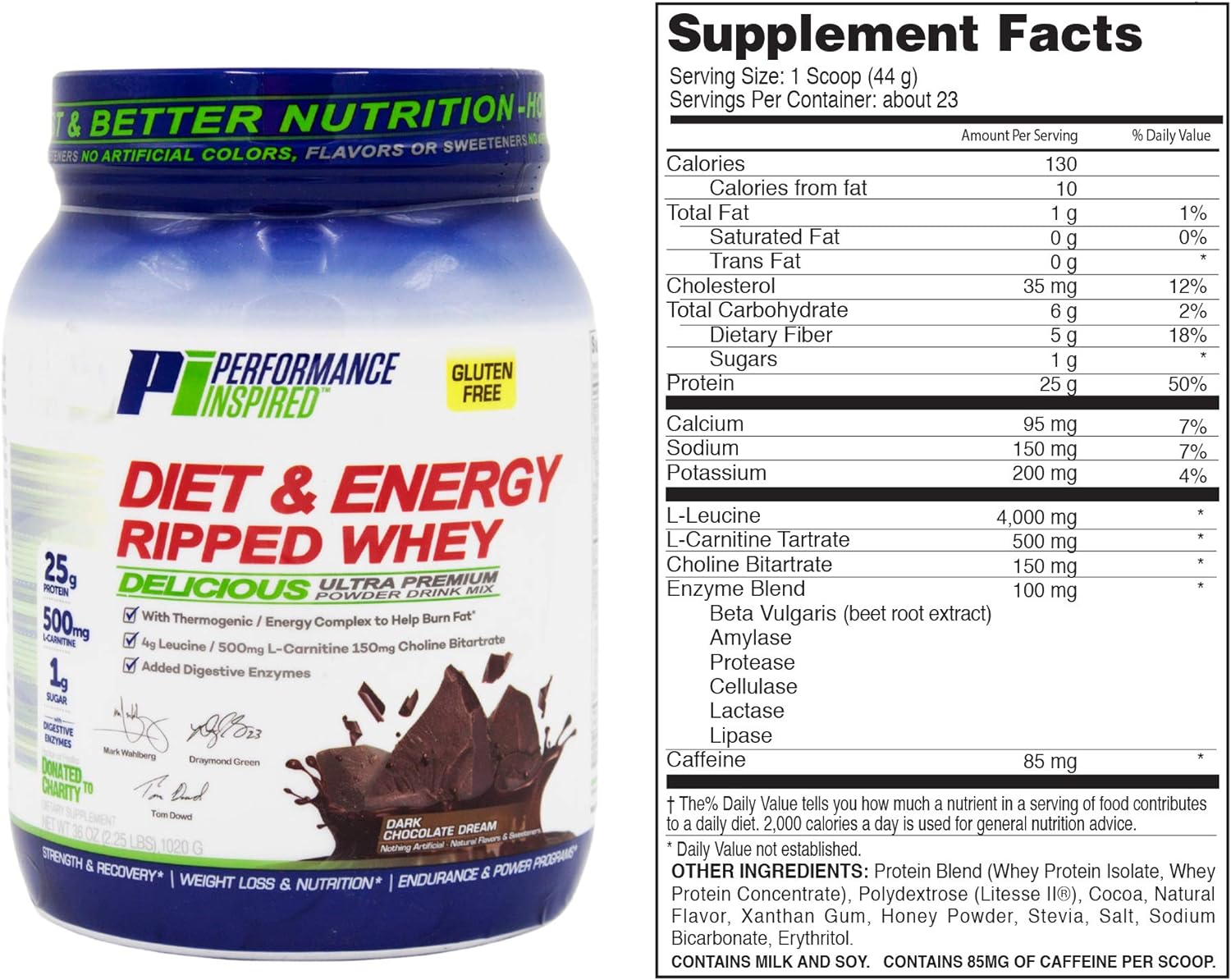 Performance Inspired Nutrition Diet & Energy Ripped Whey Protein, Dark Chocolate Dream; Style #: RWDKC : Health & Household