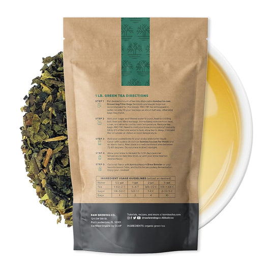 Kombucha.Com Certified Organic Loose Leaf Tea - Kombucha Brewing Blends (Green Tea Blend, 8 Ounce). Makes Up To 25 Gallons