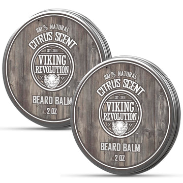 Viking Revolution Citrus Beard Balm - Beard Butter With Argan Oil, Beard Softener For Men With Jojoba Oil - Beard Moisturizer For Men With Beeswax - Beard Wax For Men With Mango Butter (2Oz, 2 Pack)