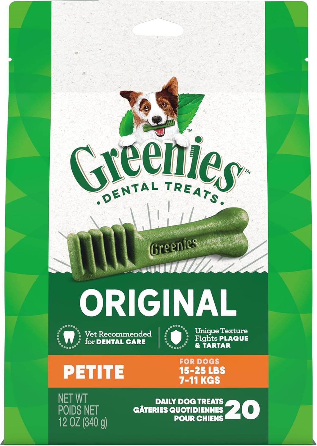 Greenies Original Petite Natural Dental Care Dog Treats, 12 Oz. Pack (20 Treats)