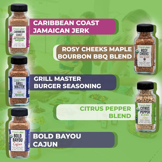 FreshJax Organic Spices Grill Master BBQ Gift Set - 5 Sampler Sized Seasonings