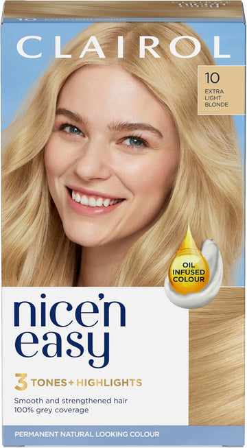 Clairol Nice'N Easy Crème, Natural Looking Oil Infused Permanent Hair Dye, 10 Extra Light Blonde