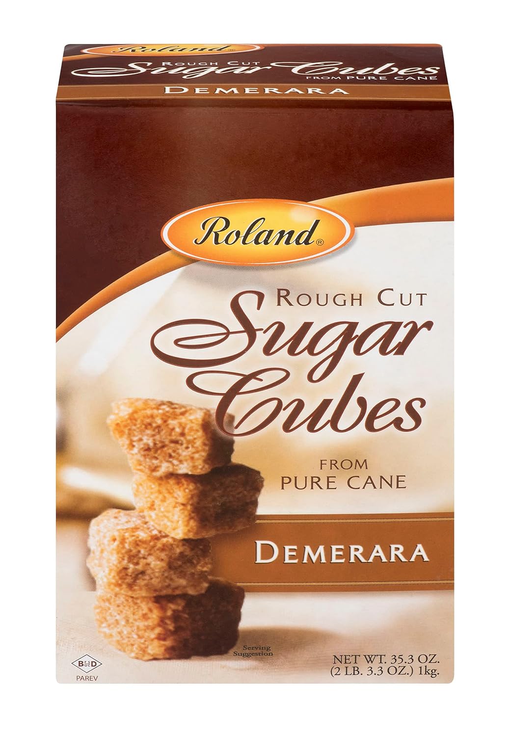 Roland Foods Demerara Rough Cut Brown Sugar Cubes, Sugar In The Raw, 35.2 Oz