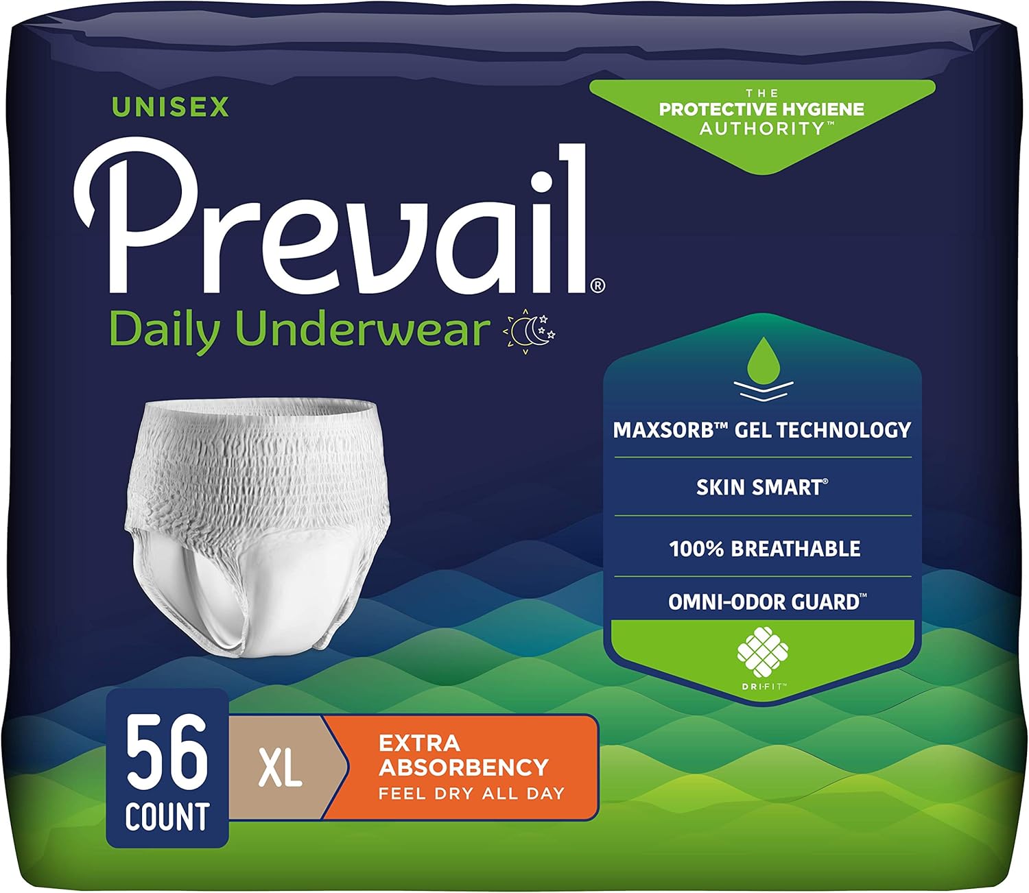 Prevail Daily Protective Underwear - Unisex Adult Incontinence Underwear - Disposable Adult Diaper For Men & Women - Maximum Absorbency - X-Large - 56 Count (4 Packs Of 14)