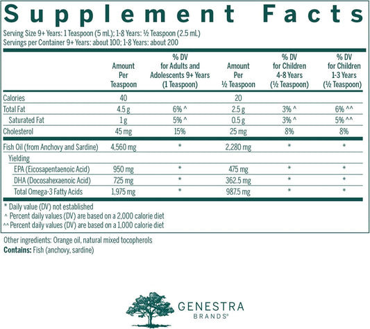 Genestra Brands Super Efa Liquid | Supports Cardiovascular Health, And The Development Of Brain, Eyes, And Nerves In Children* | 16.9 Fl Oz | Natural Orange Flavor