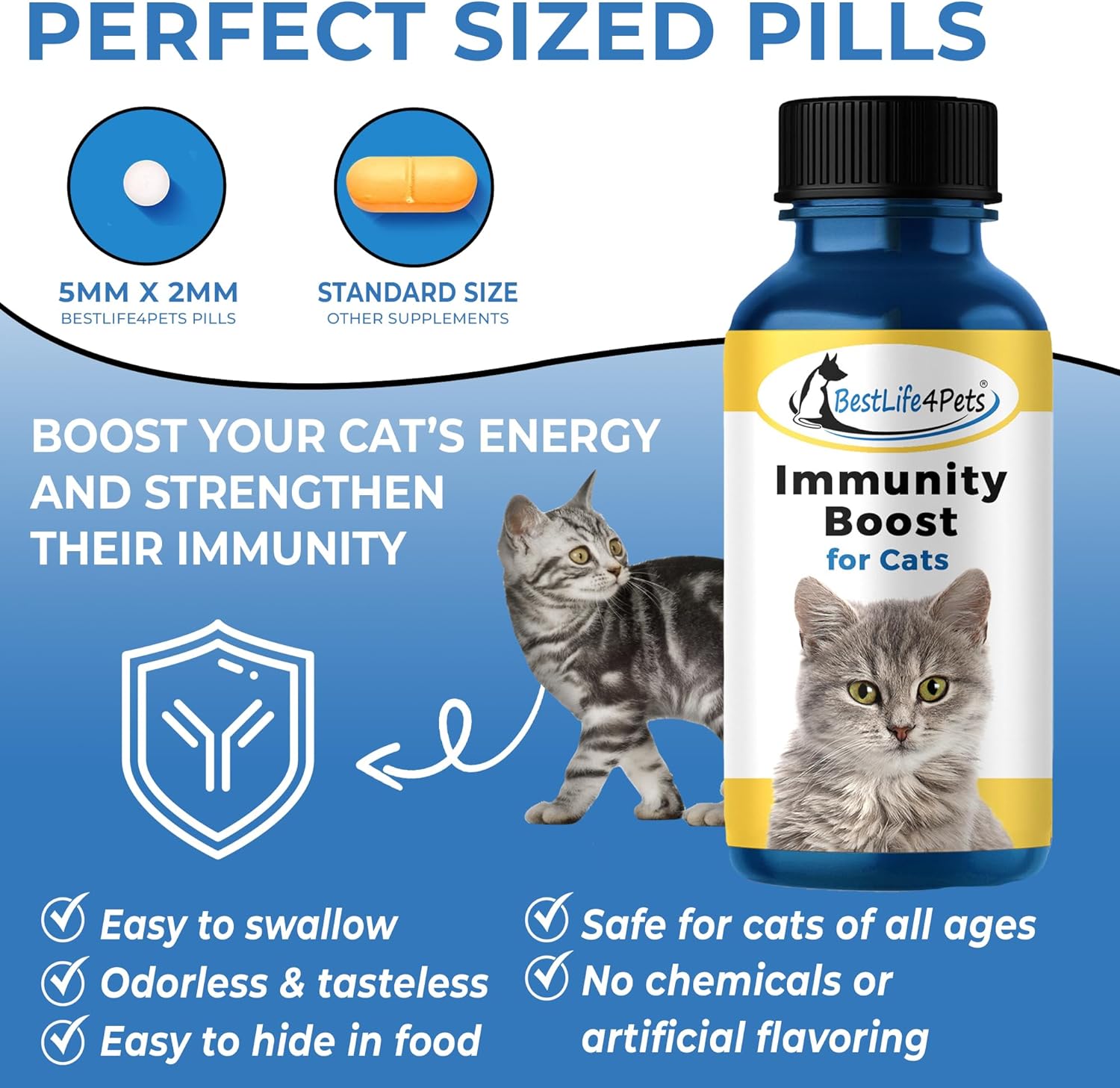 Immunity Boost for Cats Supplement – Helps Your Feline's Respiratory and Digestive System Fight Off Colds and Infections – All Natural, No Fuss Remedy Pills