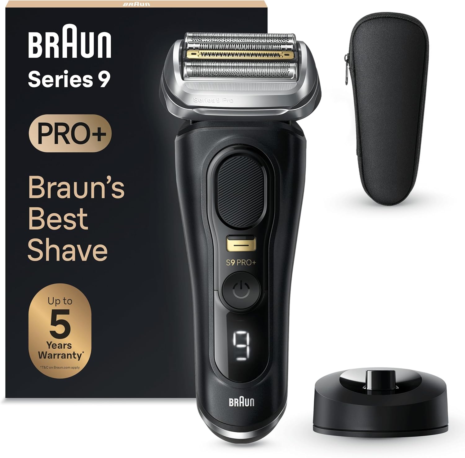 Braun Beard Shaver Series 9 Pro+ Electric Shaver For Men Rechargeable, 5 Pro Shave Elements & Precision Long Hair Protrimmer, Powercase, 9527S, Silver