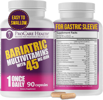 Procare Health Bariatric Multivitamin With Iron 45Mg (30 Easy To Swallow Capsules) - Post Op Bariatric Vitamins For Gastric Bypass Pills For Sleeve Patients, Sustain Recovery & Energy (1 Month Supply)