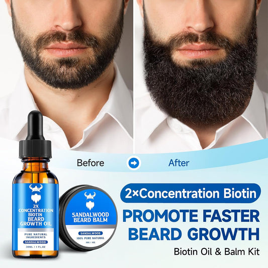 Beard Growth Kit - 2X Concentration Biotin For Men, Natural Argan, Jojoba Oils And Vitamins (Cedarwood)