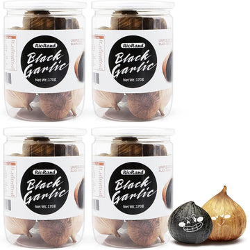 RioRand Black Garlic 4 Cans of 170g Whole Black Garlic Aged for Full 90 Days Black Garlic 1.5 Pounds