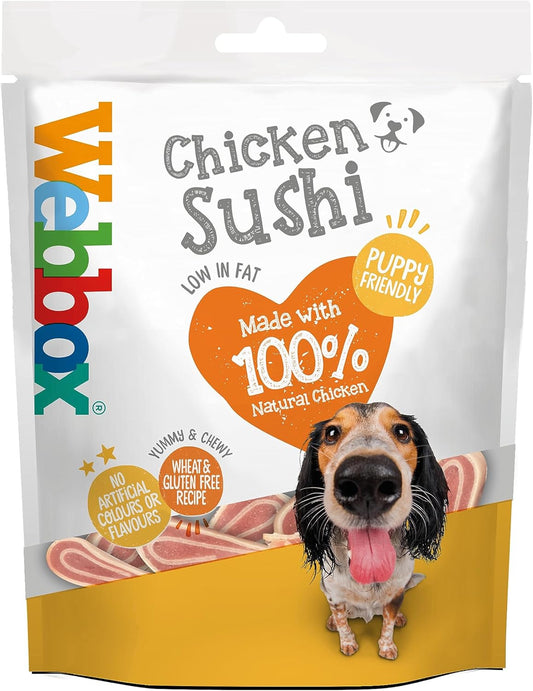 Webbox Chicken Sushi Dog Treats - Made with 100 Percent Natural Chicken, Puppy Friendly, Low Fat, Wheat and Gluten Free (11 x 80g Packs)