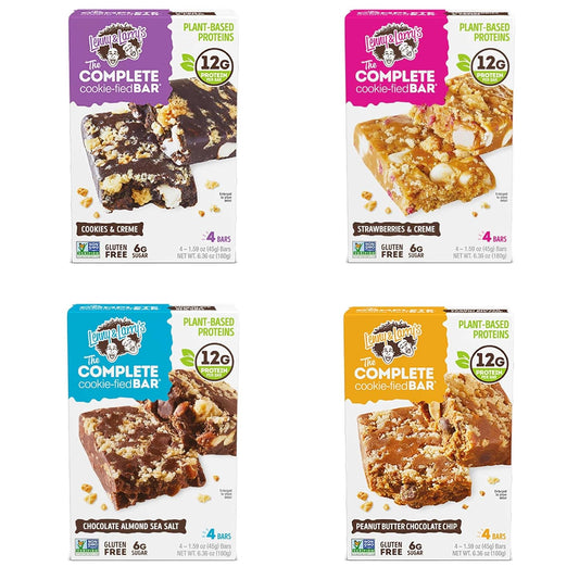 Lenny & Larry's Cookie-fied 16-Bar, Variety Pack 4 Flavors of Plant-Based Protein Bars Vegan Non-GMO, 45 g. Cookies & Creme, Peanut Butter Choc Chip, Strawberry, Sea Salt Chocolate Almond