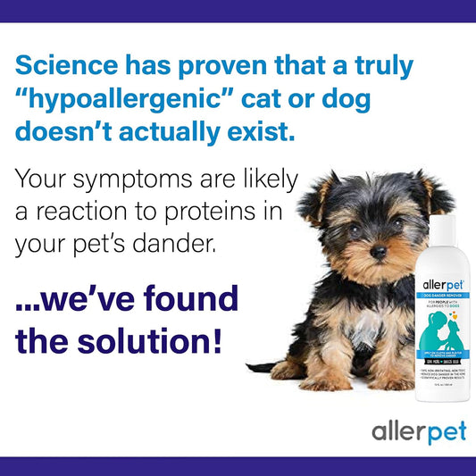 Allerpet Dog Dander Remover w/Free Applicator Mitt & Sprayer - Best Pet Dander Remover for Allergens - for Canine Dry Skin Treatment - Good for Fur & Skin - (12oz)