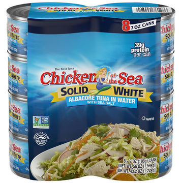 Chicken of the Sea Solid White Albacore Tuna in Water, Wild Caught Tuna, 7-Ounce Cans (Pack of 8) Packaging May Vary