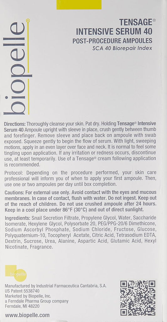 Biopelle Tensage Growth Factor Intensive Serum 40 Post-Procedure Or Intensive Boost Ampoules With Sca 40 Biorepair Index, 10 Count