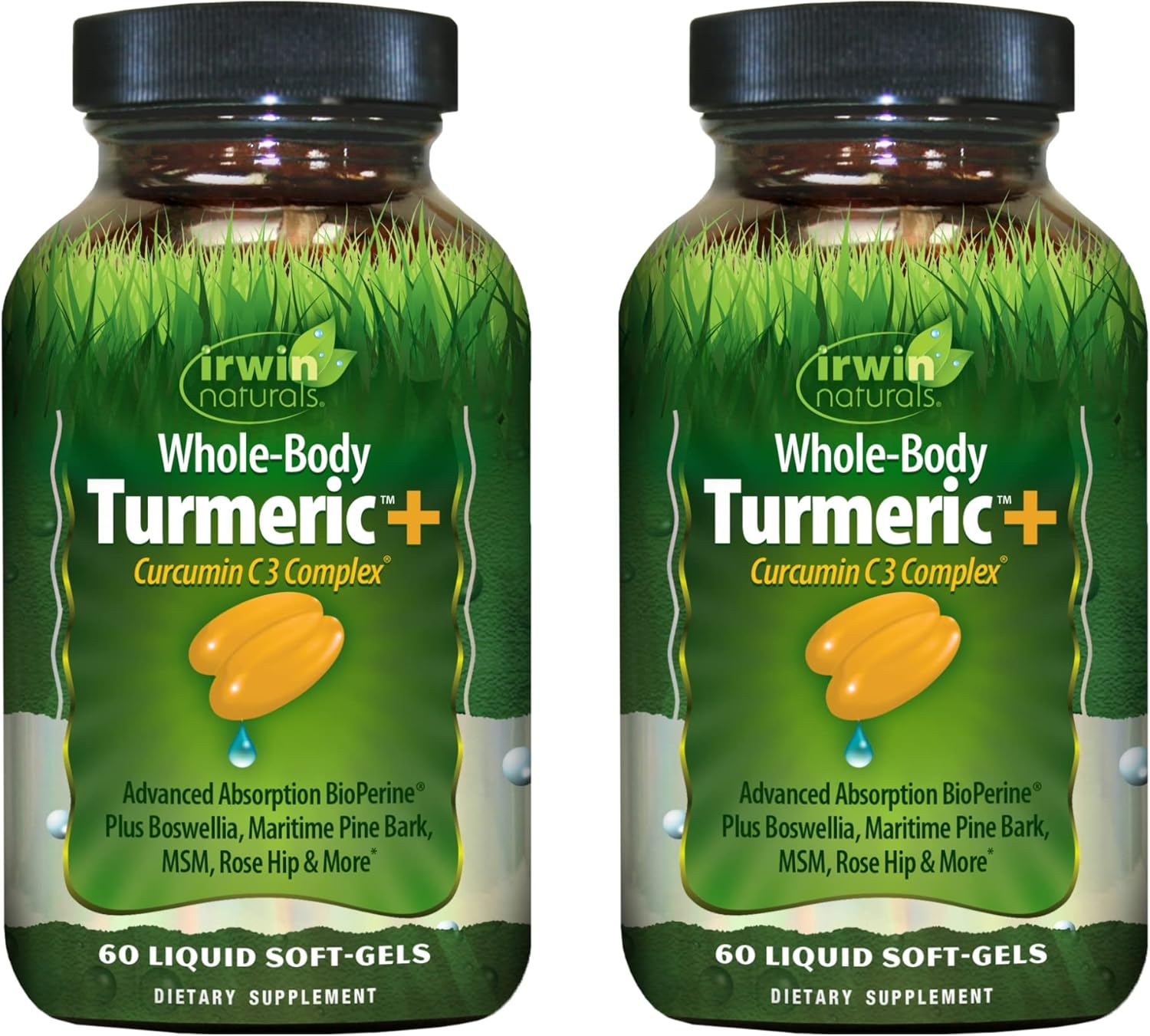 Irwin Naturals Whole Body Turmeric + Curcumin C3 Complex - 60 Liquid Soft-Gels, Pack Of 2 - Supports Whole-Body Wellness - 60 Total Servings