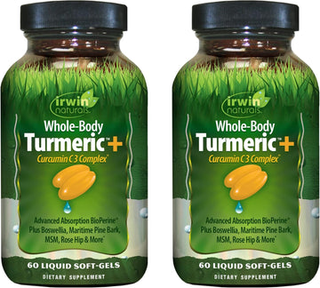 Irwin Naturals Whole Body Turmeric + Curcumin C3 Complex - 60 Liquid Soft-Gels, Pack Of 2 - Supports Whole-Body Wellness - 60 Total Servings