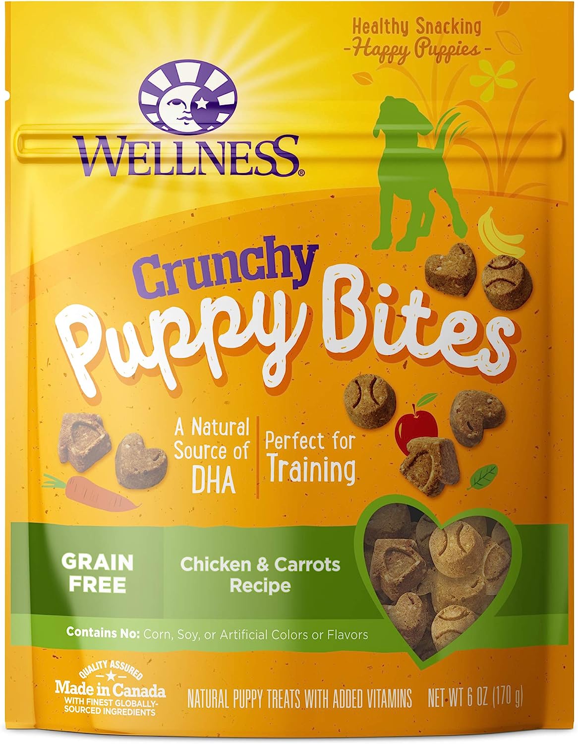 Wellness Crunchy Puppy Bites Natural Grain-Free Treats For Training, Dog Treats With Real Meat And Dha, No Artificial Flavors (Crunchy Chicken & Carrots, 6-Ounce Bag)