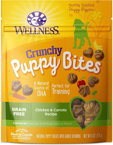 Wellness Crunchy Puppy Bites Natural Grain-Free Treats For Training, Dog Treats With Real Meat And Dha, No Artificial Flavors (Crunchy Chicken & Carrots, 6-Ounce Bag)