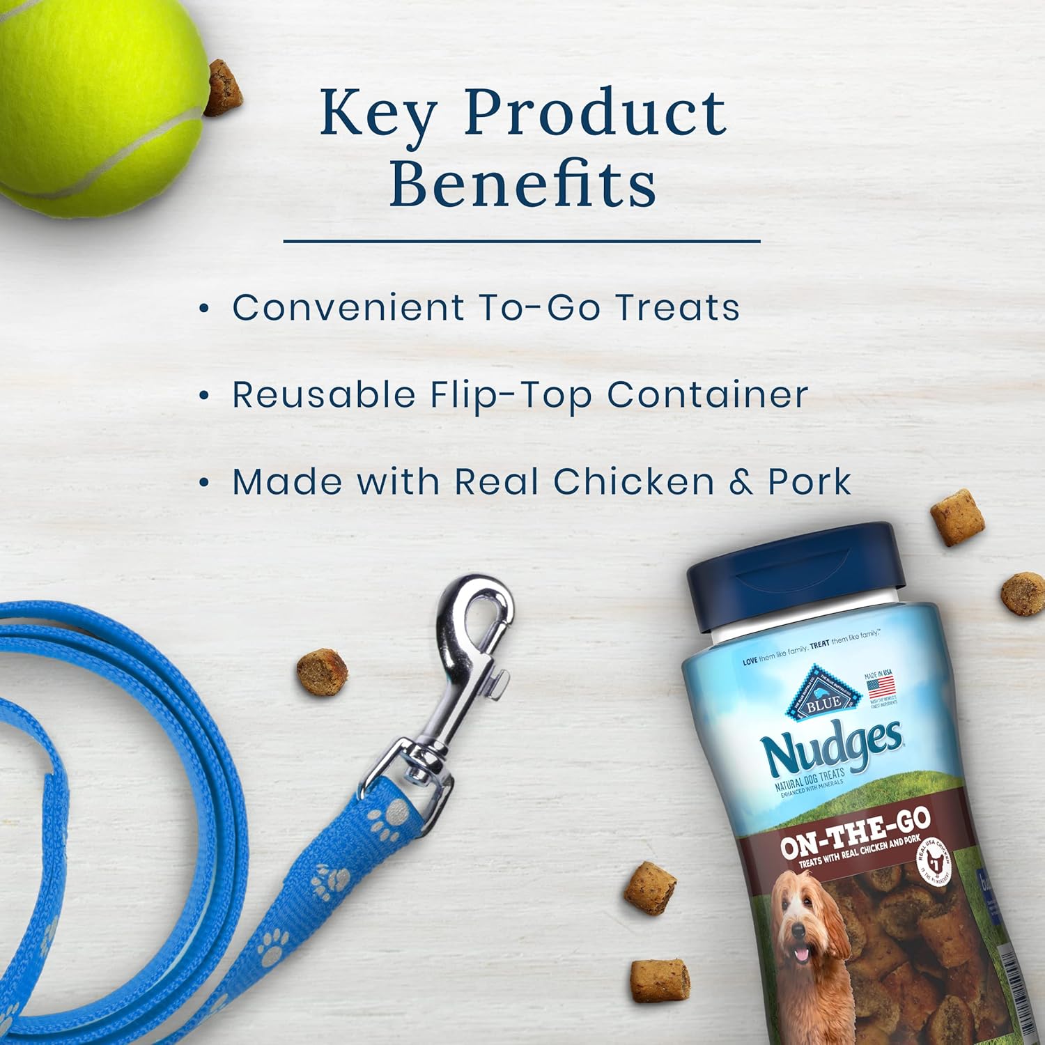 Blue Buffalo Nudges On The Go Natural Dog Treats, Chicken and Pork 5.5oz Reusable Container