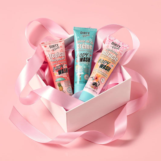 Dirty Works Wash, Rinse, Repeat Body Wash Trio – 3-Piece Shower Gel Gift Set For Women – Tropical, Floral & Fruity Fragrances – Nourishing & Hydrating Skincare Treat