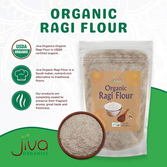 Jiva Organic Ragi Flour 2 Pound Bag (32 ounce) - Finger Millet Flour