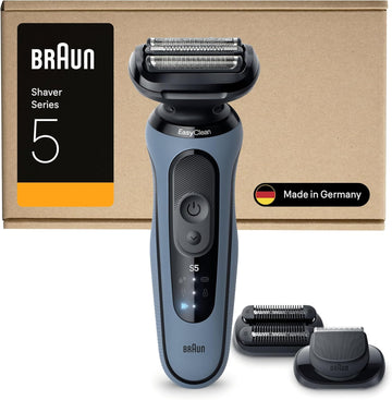 Braun Series 5 Electric Shaver, Up To 50 Min, +2 Attachments, Cordless, Wet & Dry Razor For Men, 100% Waterproof, 52-A1820Si, Azure