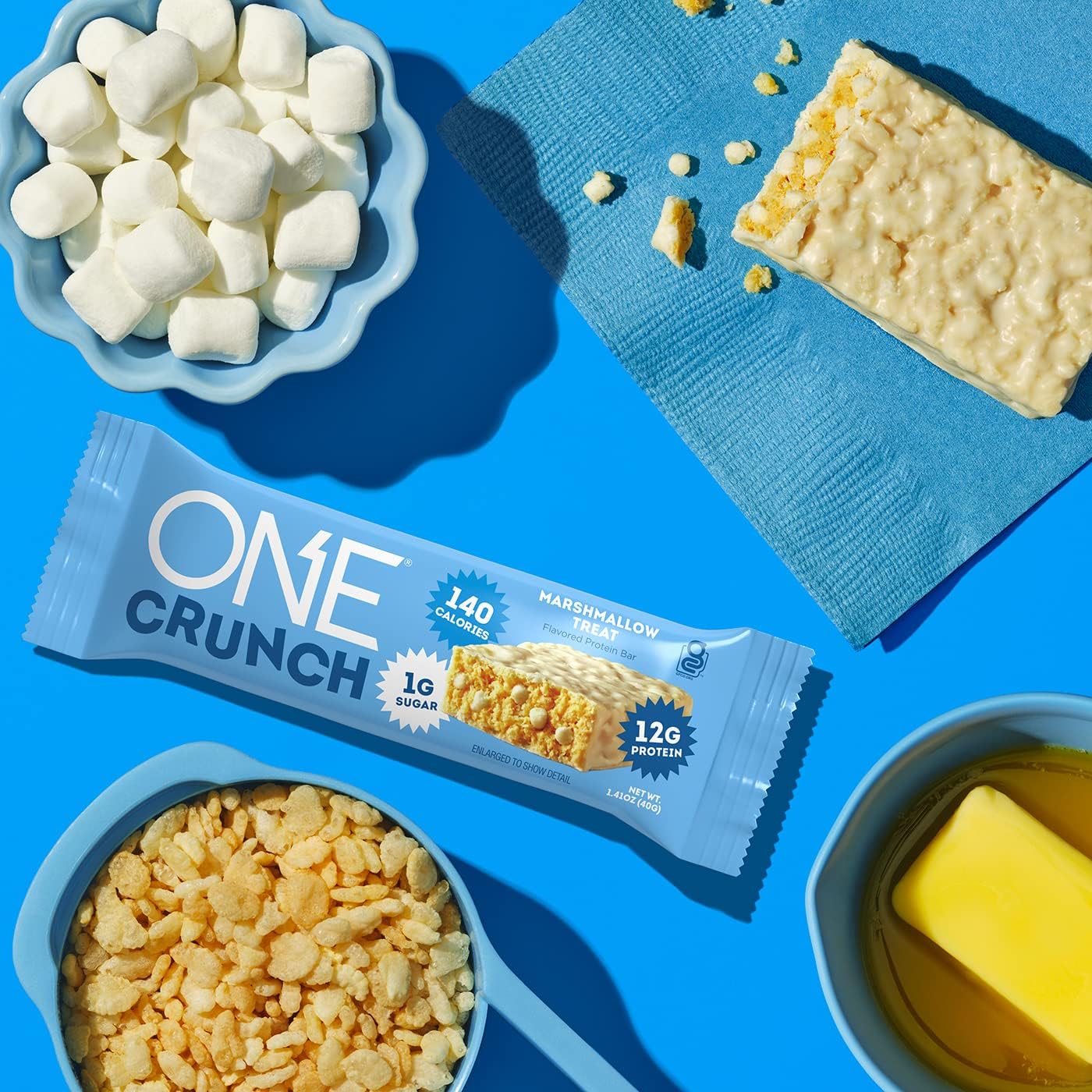 ONE Crunch Protein Bars, Marshmallow Treat, Gluten Free Protein Bars with 12g Protein and 1g Sugar, Pantry Staples, 2.12 oz (12 Count) : Health & Household