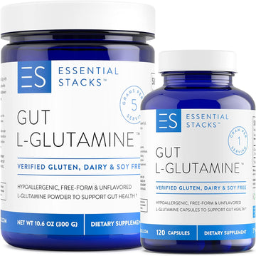 Essential Stacks L-Glutamine at-Home & On-The Go Bundle - L Glutamine Powder & Capsules