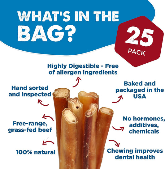 Best Bully Sticks All-Natural Premium 6 Inch Jumbo Bully Sticks for Large Dogs - USA Baked & Packed - 100% Grass-Fed Beef - Single Ingredient Grain & Rawhide Free Dog Chews - 25 Pack