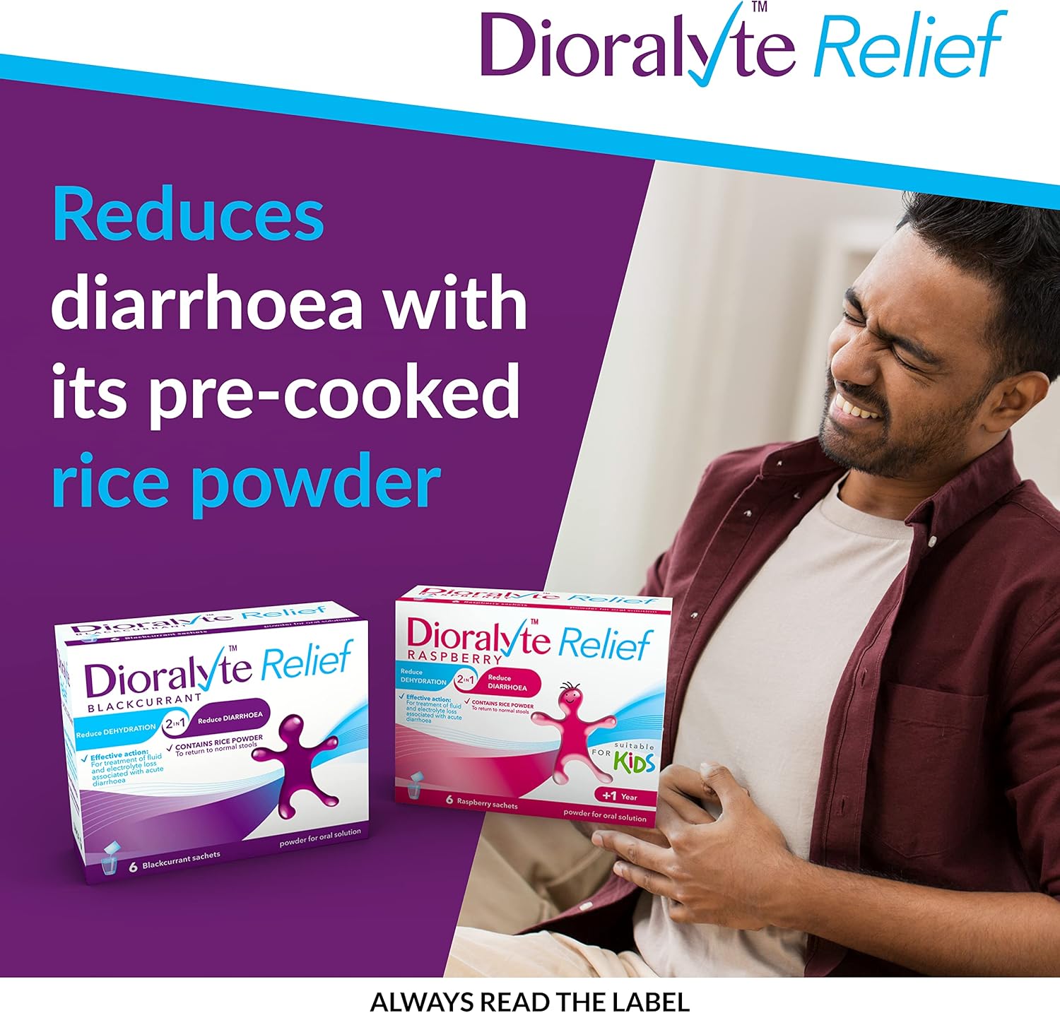 Dioralyte Relief Blackcurrant - Fast And Effective Rehydration Treatment To Help Replace The Loss Of Body Fluid And Electrolytes (Minerals And Salts) - Blackcurrant Flavour- 6 Sachets