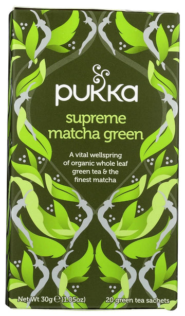 Pukka Herbs, Supreme Matcha Green Organic Herbal Tea, Energizing Infusion Organic Tea Selection, With Matcha Powder, Ideal For Daily Vitality, 20 Tea Bags