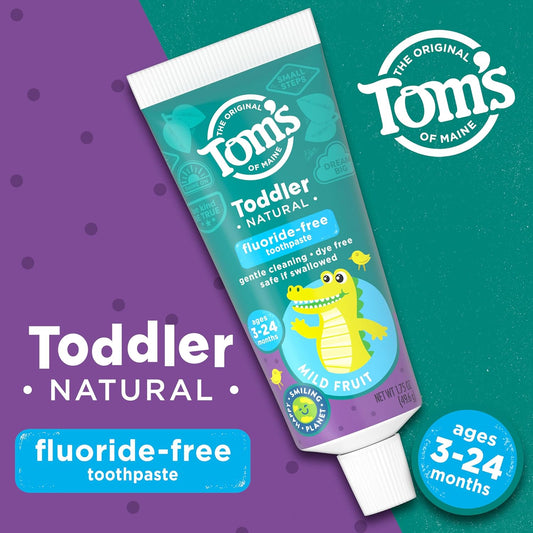 Tom's of Maine Fluoride-Free Toddler Training Toothpaste, Mild Fruit, 1.75 oz. 3-Pack (Packaging May Vary)