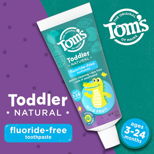 Tom'S Of Maine Fluoride-Free Toddler Training Toothpaste, Mild Fruit, 1.75 Oz. 3-Pack (Packaging May Vary)