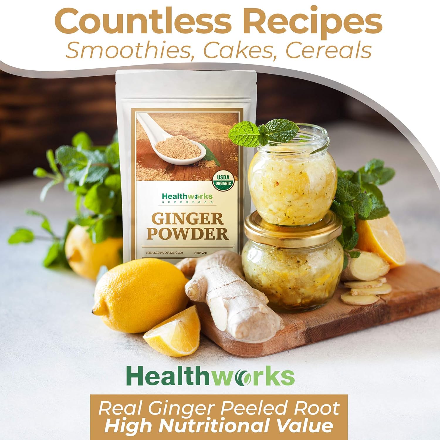 Healthworks Ginger Powder (8 Ounces) | Ground | Raw | All-Natural & Certified Organic | Keto, Vegan & Non-GMO | Great with Coffee, Tea & Juices | Antioxidant Superfood/Spice