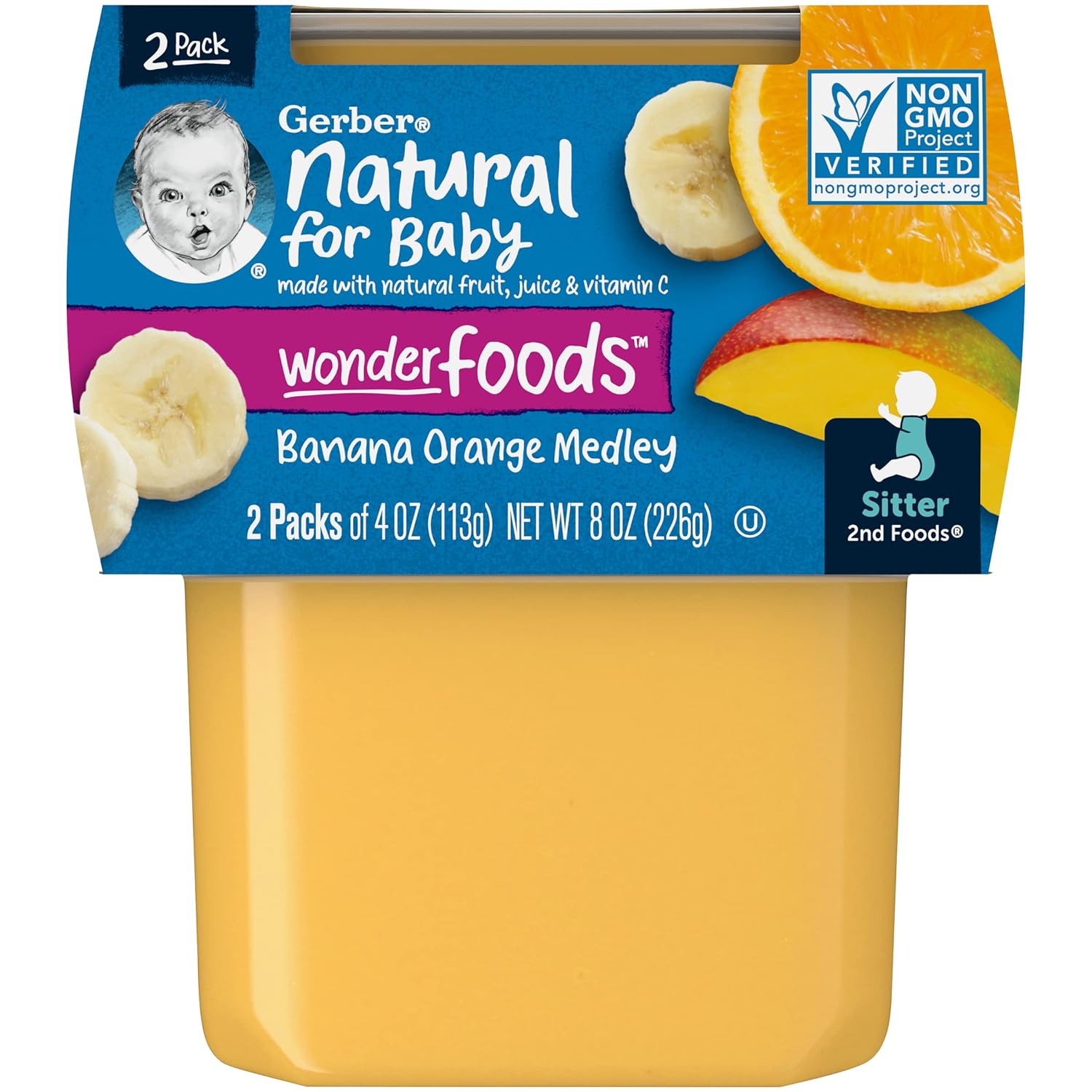 Gerber 2nd Foods Natural for Baby WonderFoods Baby Food, Banana Orange Medley, 4 oz Tubs (2 Pack)