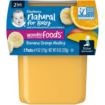 Gerber 2Nd Foods Natural For Baby Wonderfoods Baby Food, Banana Orange Medley, 4 Oz Tubs (2 Pack)