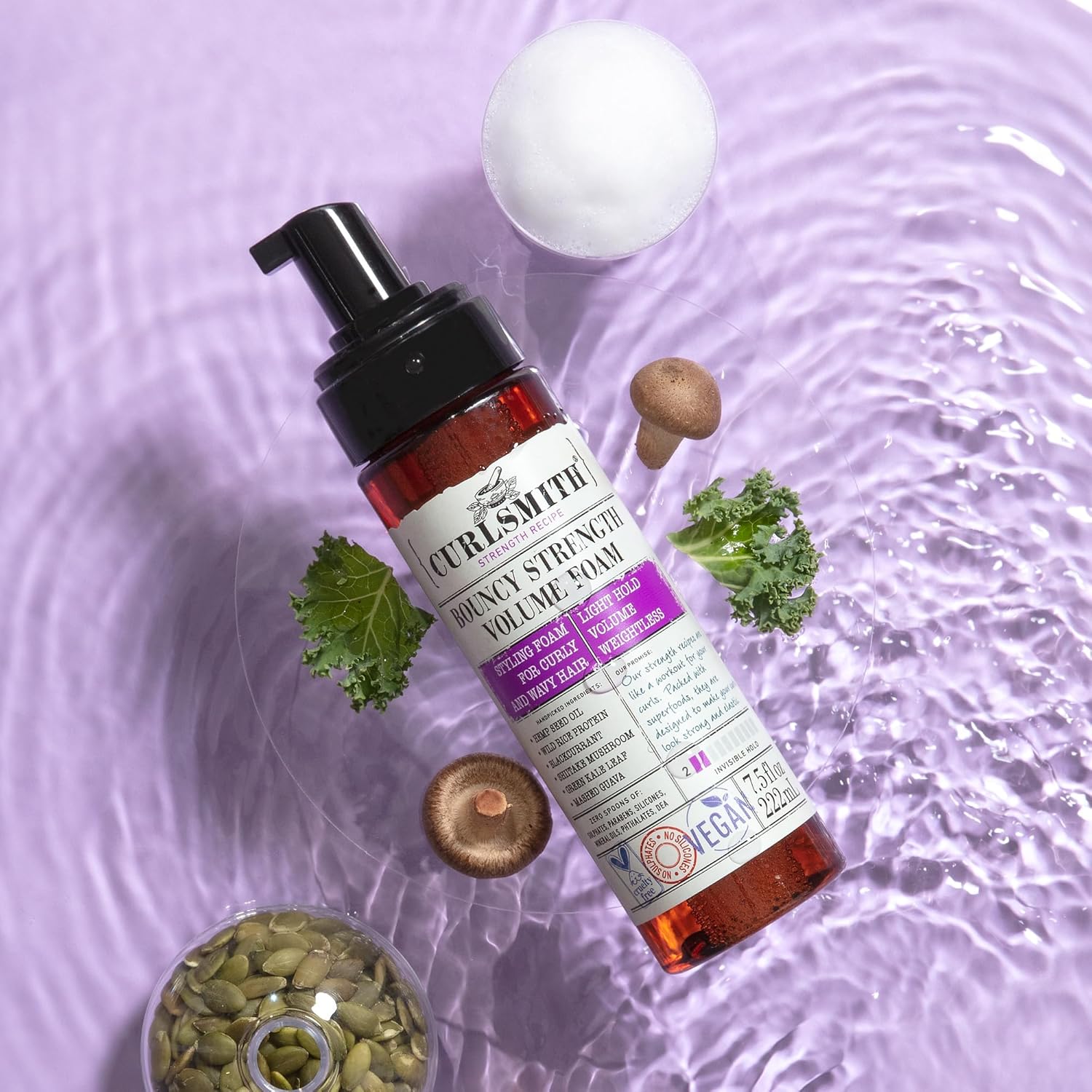 Curlsmith - Bouncy Strength Volume Foam, Styling Foam For Curly & Wavy Hair, Light Hold (222Ml)