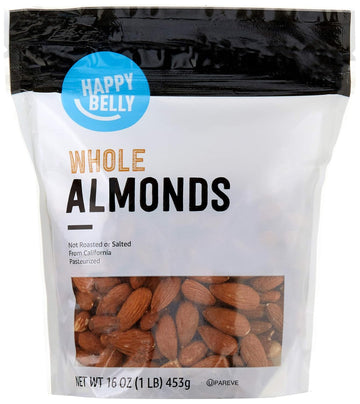 Amazon Brand - Happy Belly Whole Raw Almonds, 16 Ounce (Pack Of 1)