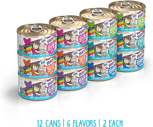 Weruva B.F.F. Omg - Best Feline Friend Oh My Gravy!, Variety Pack, Rainbow Road, Wet Cat Food By, 2.8Oz Can (Pack Of 12)