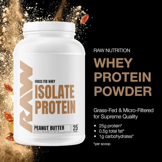 Raw Whey Isolate Protein Powder, Peanut Butter - 100% Grass-Fed Sports Nutrition Protein Powder For Muscle Growth & Recovery - Low-Fat, Low Carb, Naturally Flavored & Sweetened - 25 Servings