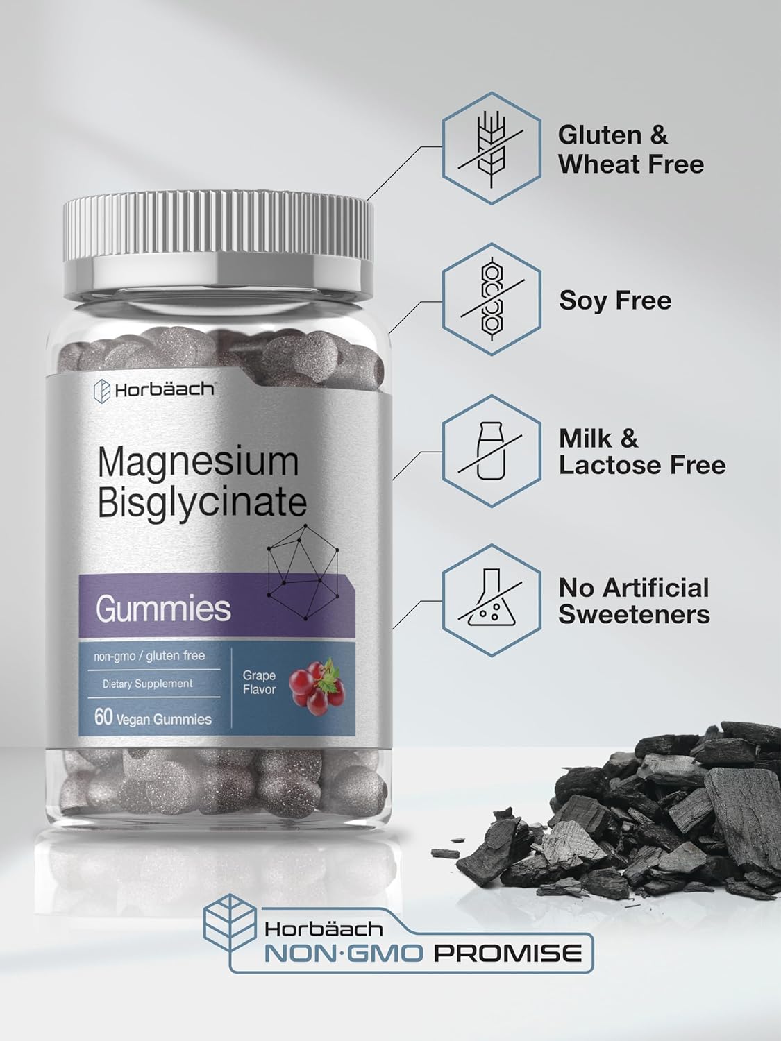 Horbäach Magnesium Bisglycinate Gummies | 60 Count | Vegan, Non-GMO, Gluten Free Supplement : Health & Household