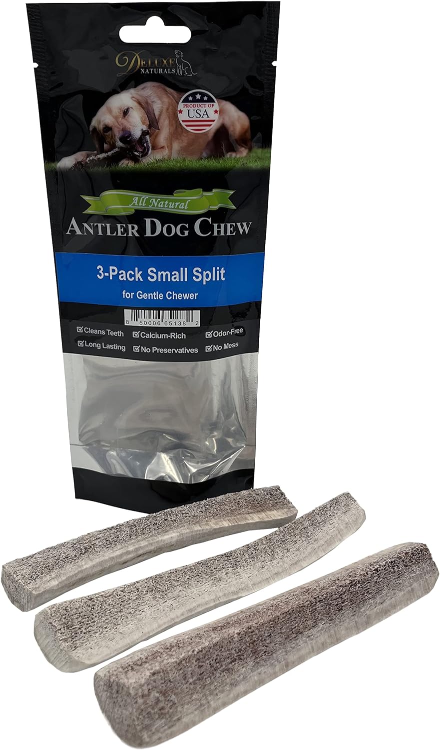 Elk Antler Chews for Dogs | Naturally Shed USA Collected Elk Antlers | All Natural A-Grade Premium Elk Antler Dog Chews | Product of USA, 3-Pack Small Split