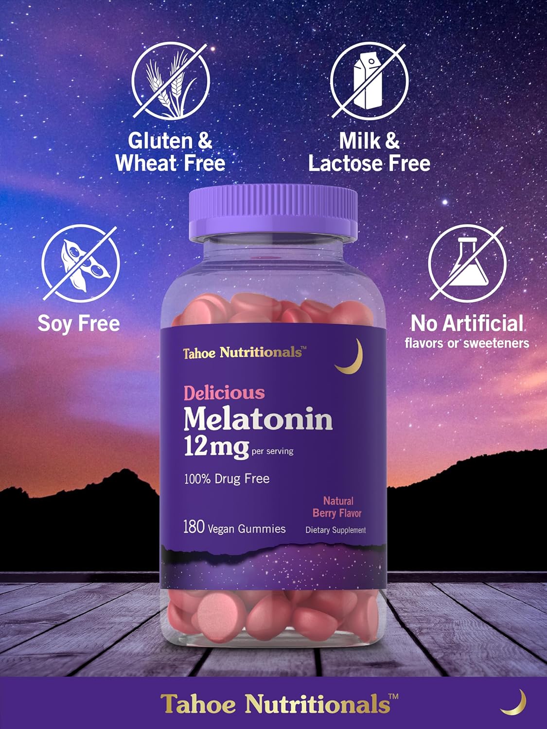 Tahoe Nutritionals Melatonin Gummies 12mg | 180 Count | Berry Flavor | Drug Free Supplement | Vegan, Non-GMO, Gluten Free : Health & Household