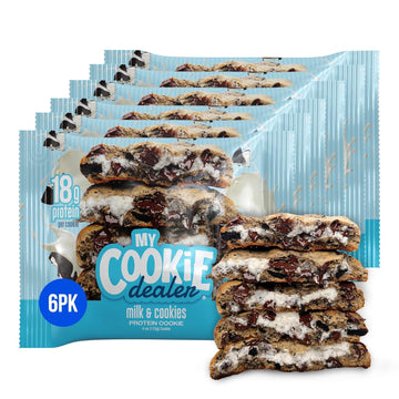 My Cookie Dealer Soft Baked Protein Cookies, Milk And Cookies (6-Pack, 4Oz Cookie) - 18G Protein Per Cookie (Made With Raw Nutrition Protein) - Individually Wrapped Travel Snacks…