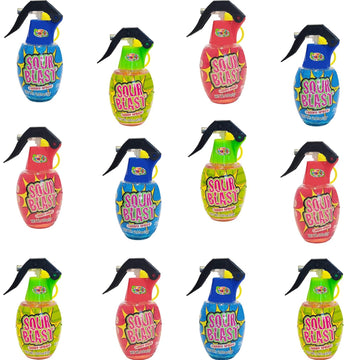 The Dreidel Company Candy Spray Comes In Three Different Flavors Cherry Splash Blue Raspberry Blast Sour Apple Blast, Kosher Certified, 2.01 Oz Per Bottle 57 Grams (Grenade Sour Blast, 12-Pack)